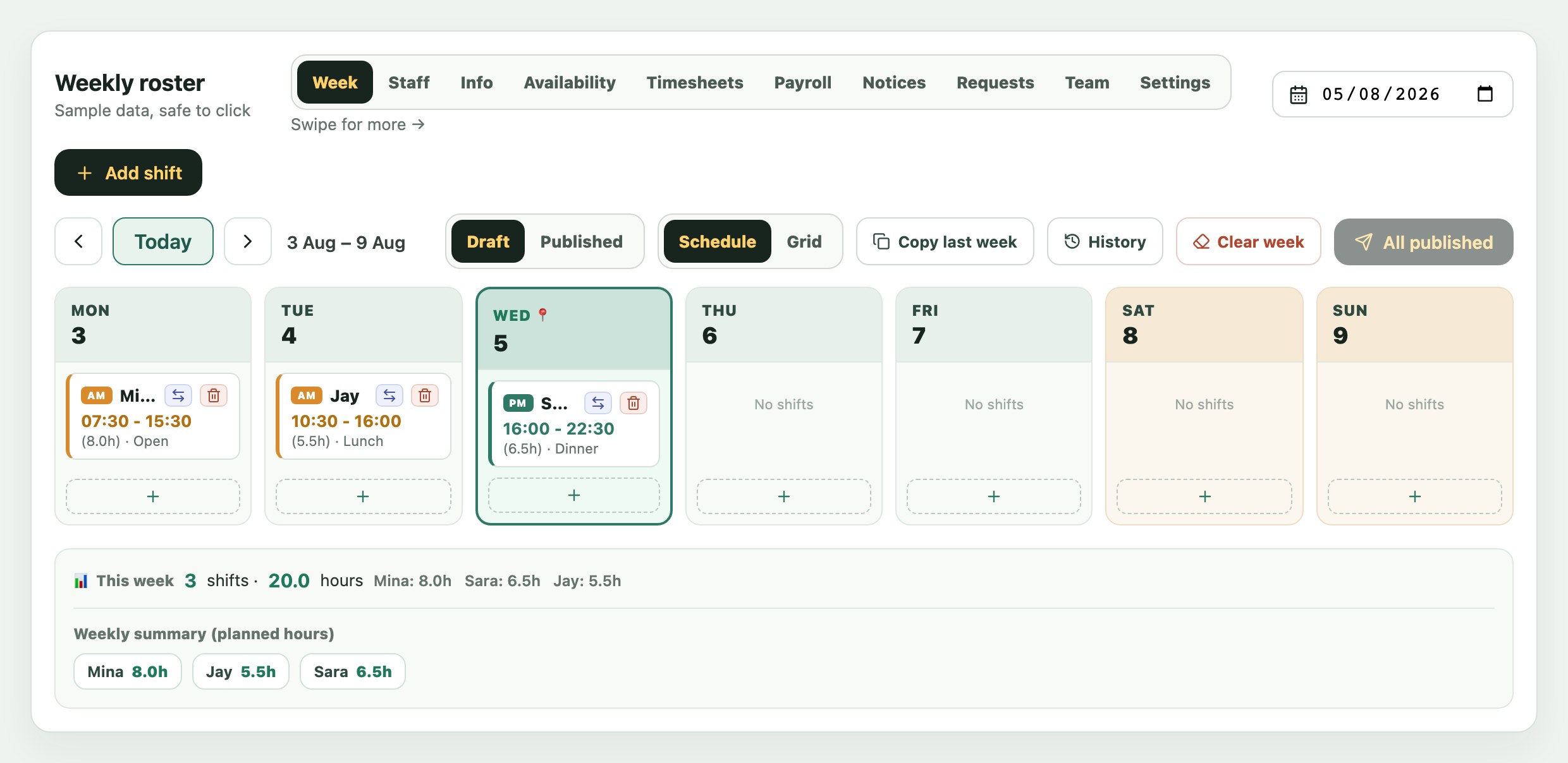 Pilot Roster/sample RosterPilot — AI Rostering App for Cafés & Hospitality (Australia)